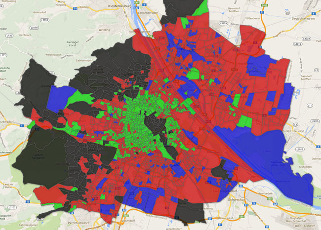 Vorschau Wahlsprengel-Karte Wien zur EU-Wahl 2014