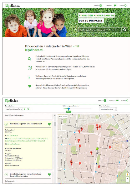 Vorschau kigafinder.at – Die Kindergartensuche für Wien