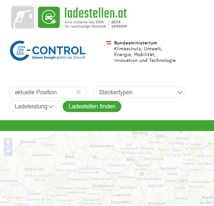 Vorschau E-Control Ladestellenverzeichnis