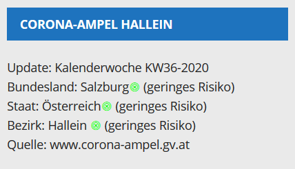 Vorschau Website-Widget des Corona-Ampel-Status für Hallein