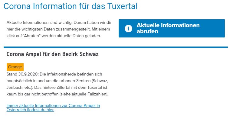 Vorschau Corona Information Bezirk Schwaz