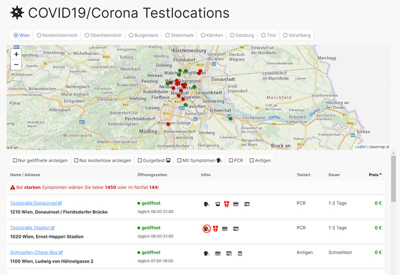 Vorschau COVID19/Corona Testlocations