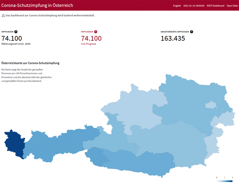 Vorschau Dashboard zur Corona-Schutzimpfung des BMSGPK